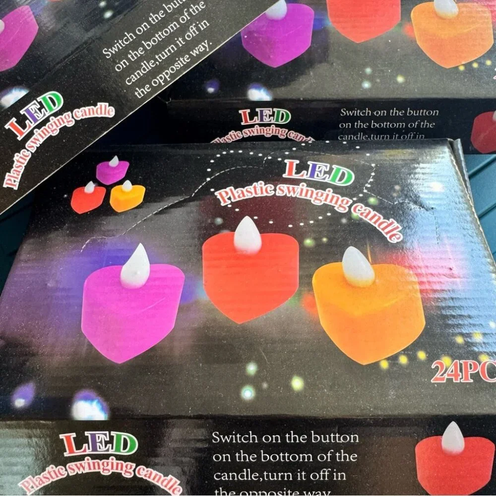 3 boxes LED lights hearts Plastic Swinging Candle Set battery switch on bottom